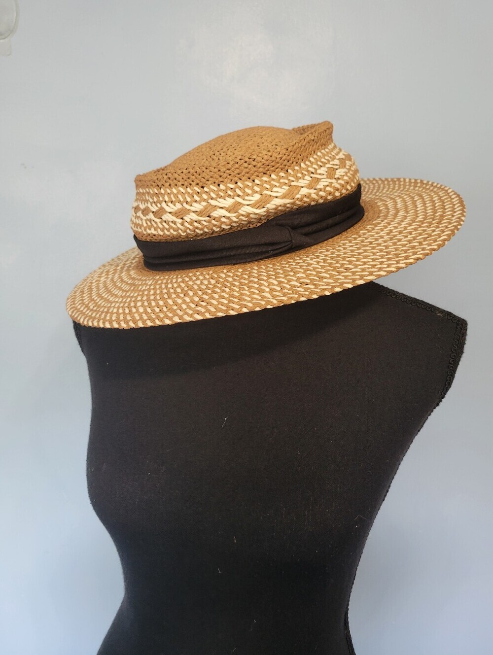 by Anthropologie Woven Straw Sun Hat with Black Band and White Accents - Picture 12 of 14